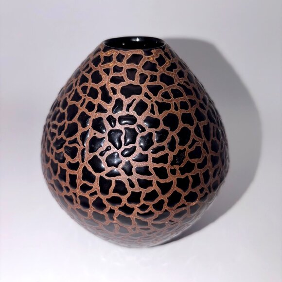 Keramik Ceramic Brown & Bronze Textured Reptile Inspired Ceramic Vase Artisan - Picture 8 of 10